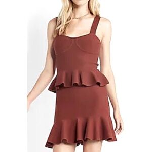 Express Womens Body Contour Peplum Tank Top Rust Brown Sleeveless Stretch S NWT